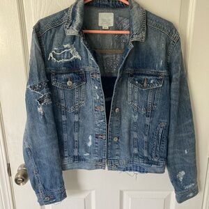 American Eagle Distressed blue jean jacket w/patchwork Size~S.  NWOT